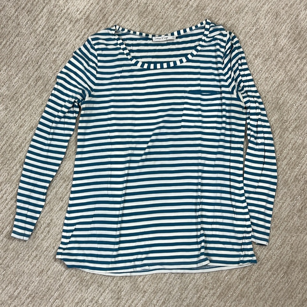 Summer & Sage Striped Long Sleeve Tee Women’s XL Green White Modal Oversized